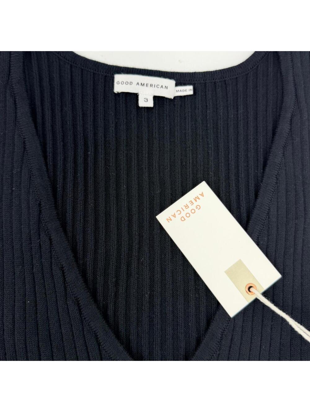Good American Rib Knit Tie Waist Midi Dress Black Size 3 - Picture 4 of 9
